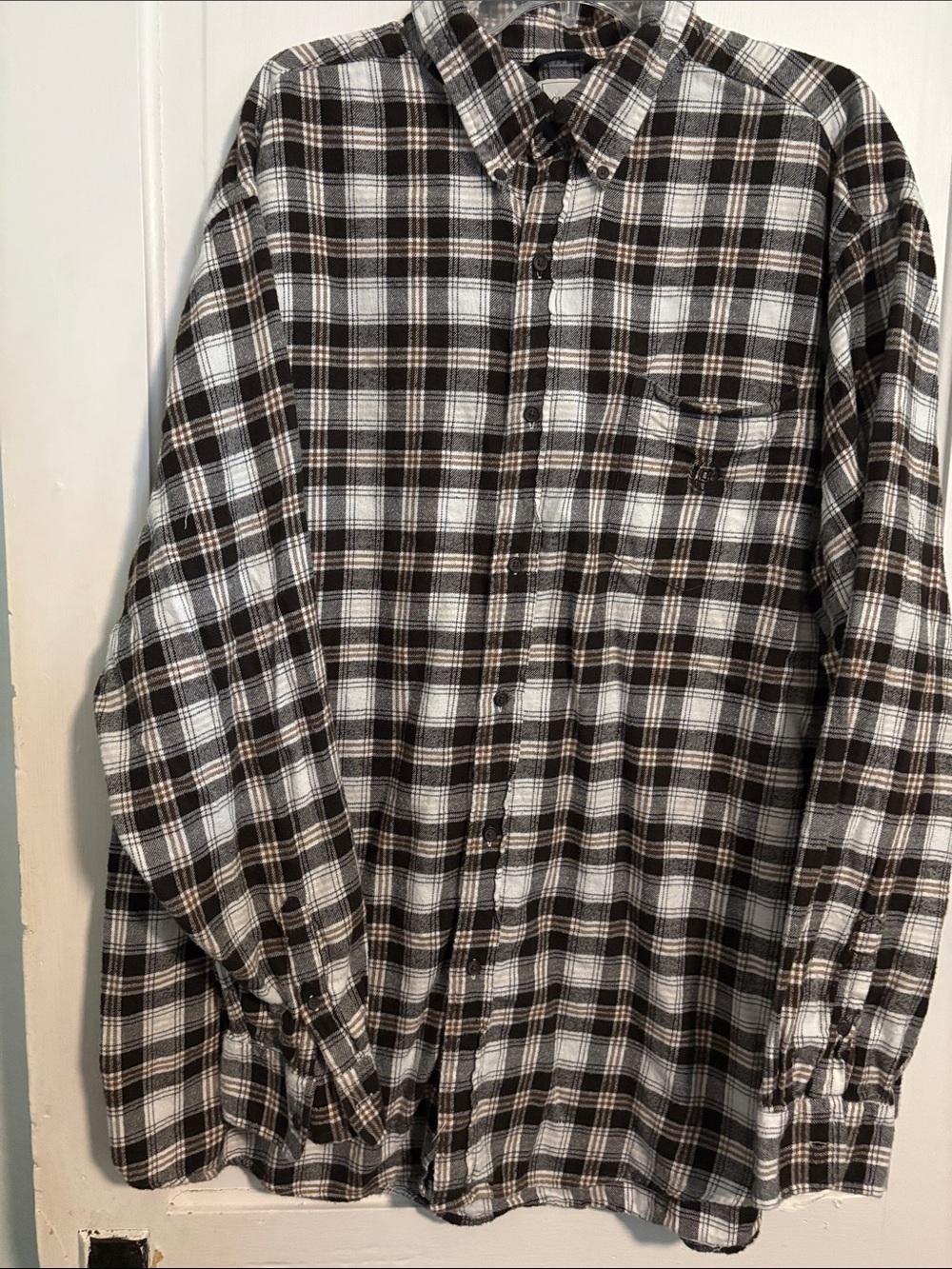 Chaps Black and White Plaid Button-Down Shirt with Chest Pocket